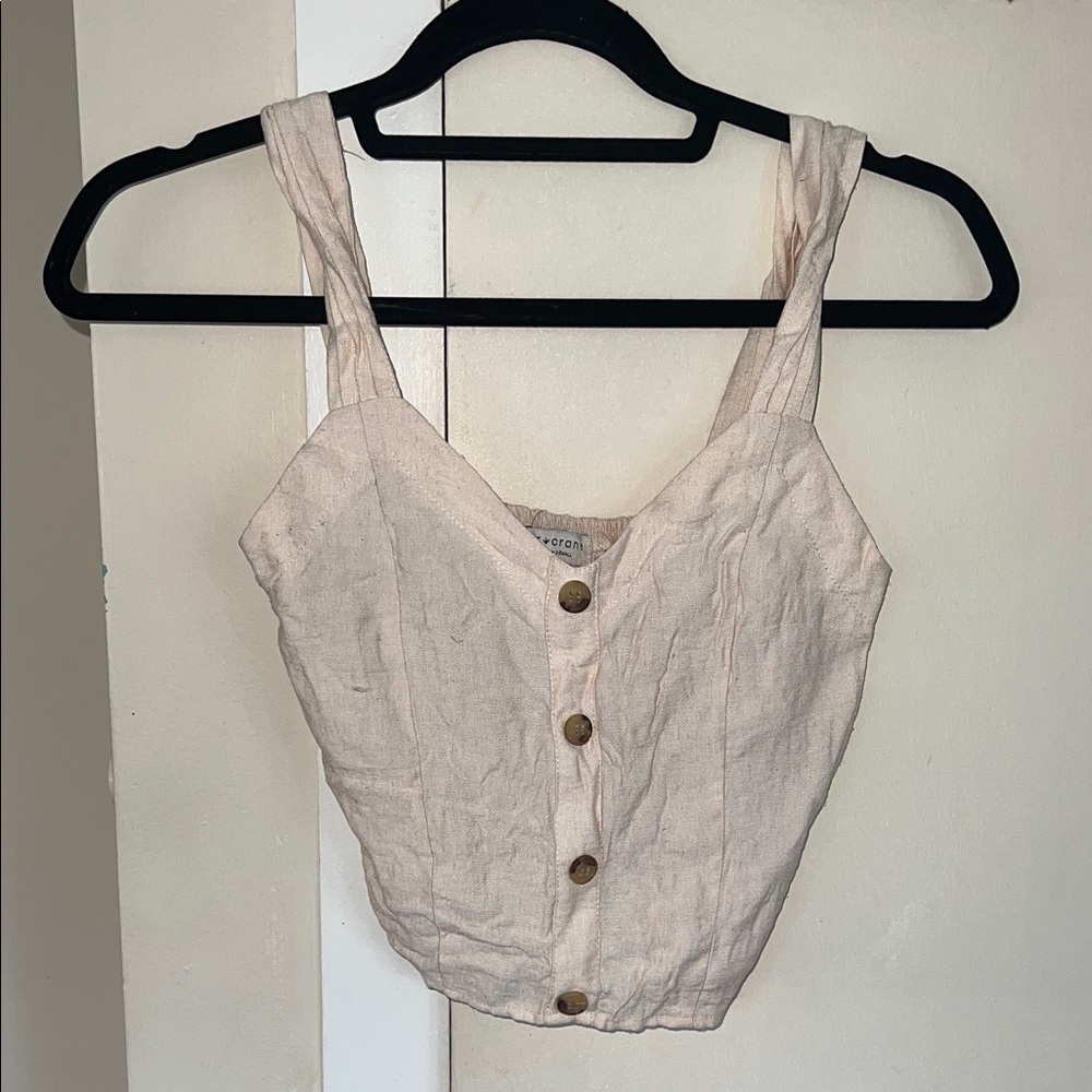 Cream Button-Front Crop Top